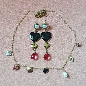 Enamel Heart Adjustable Bracelet And Earring